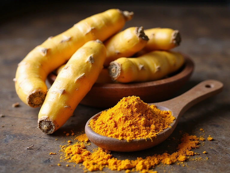 Turmeric roots and powder