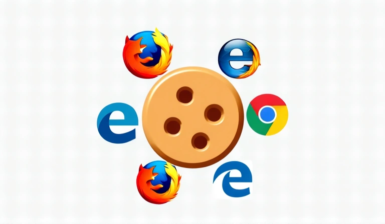 Illustration of various web browser icons and a cookie icon, representing managing cookie preferences.